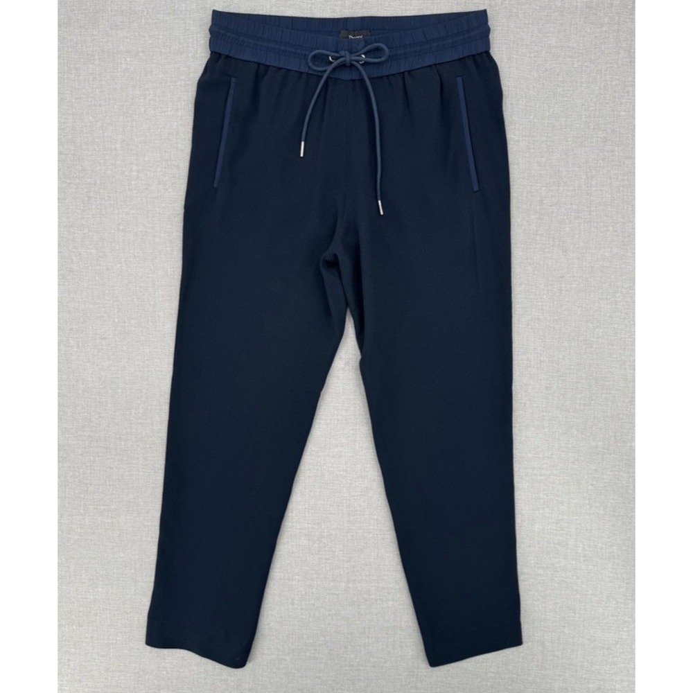 Theory Sullivan Crepe Sweatpants Womens XS Navy Blue Pull On Drawstring Pants